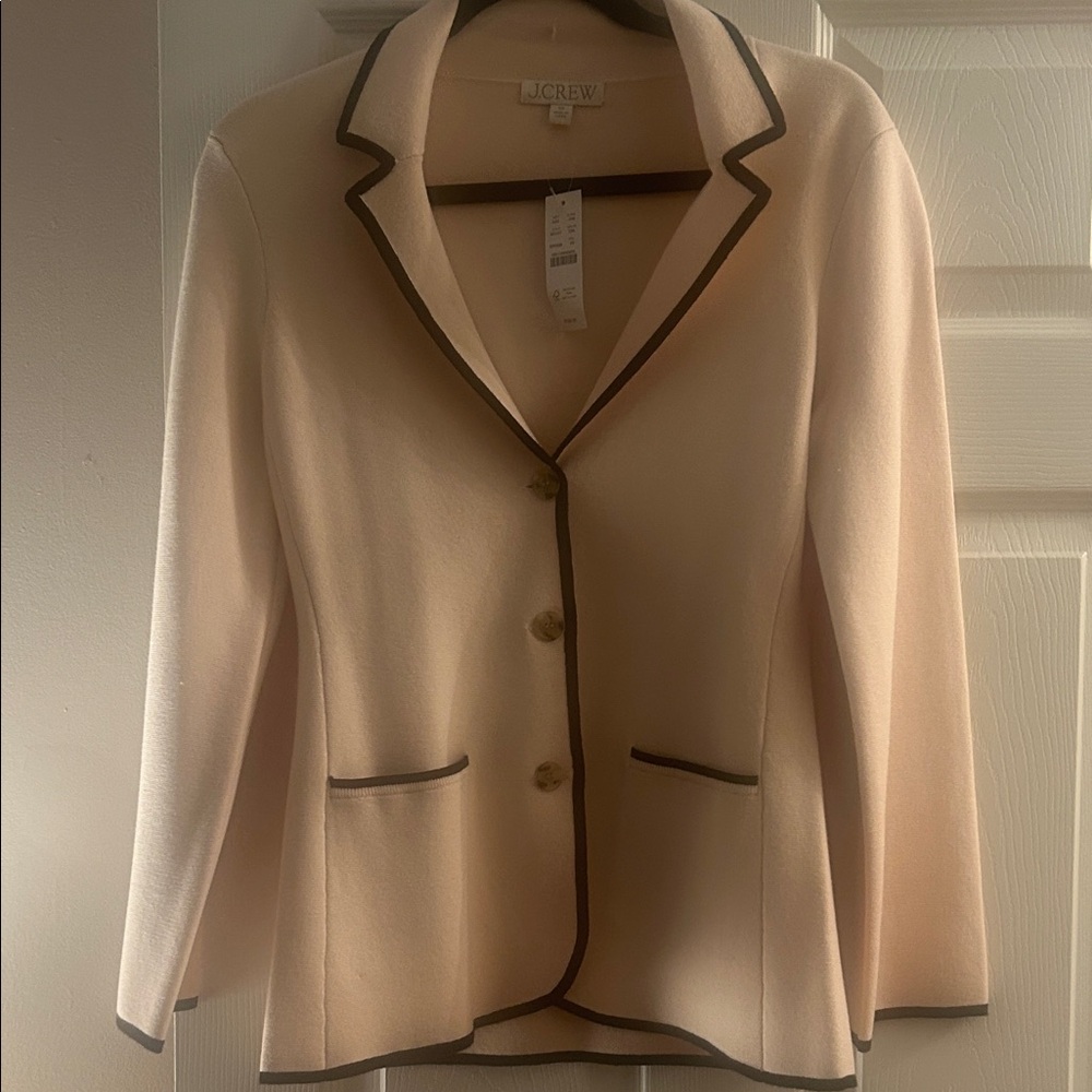 J. Crew Women's Cream Blazer with Black Piping
